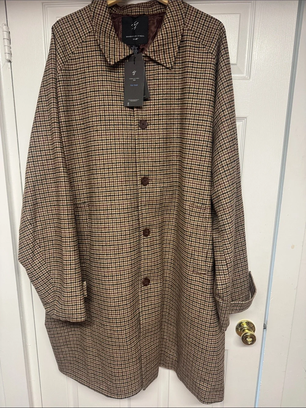 Shaq Car Coat Mens 4X Tall Brown Plaid Long Jacket 4XLT